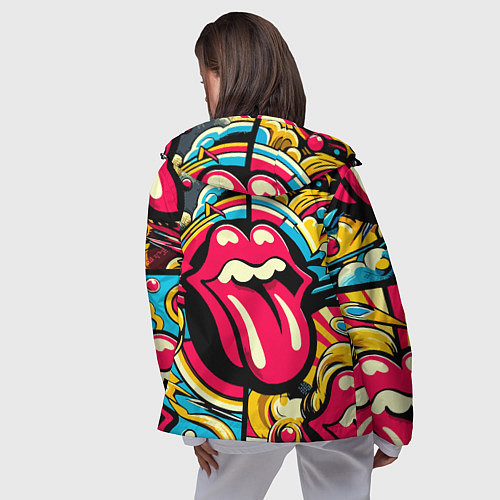 Женская ветровка Rolling Stones logo - pop art pattern / 3D-Черный – фото 4
