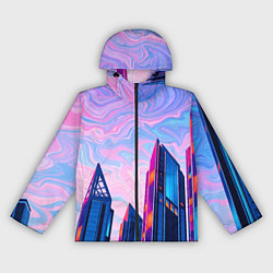 Ветровка с капюшоном женская Абстракция с небоскребами, цвет: 3D-черный