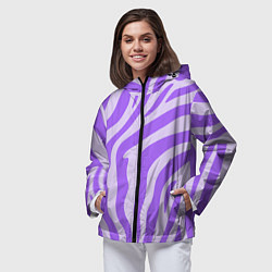 Ветровка с капюшоном женская Лавандовый тигровый паттерн, цвет: 3D-черный — фото 2