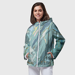 Ветровка с капюшоном женская Холодный голубой абстракция, цвет: 3D-белый — фото 2