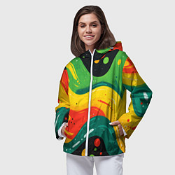 Ветровка с капюшоном женская Желто-зеленая краска текстура, цвет: 3D-белый — фото 2