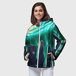 Ветровка с капюшоном женская Текстура стекающая зеленая клякса, цвет: 3D-белый — фото 2
