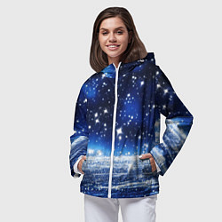 Ветровка с капюшоном женская Космический синий абстрактный фон - текстура, цвет: 3D-белый — фото 2