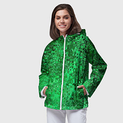 Ветровка с капюшоном женская Зелёный малахит абстрактная текстура, цвет: 3D-белый — фото 2