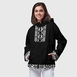 Ветровка с капюшоном женская Славянский орнамент и узор на черном - вышиванка р, цвет: 3D-черный — фото 2