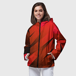 Ветровка с капюшоном женская Красно-коричневый абстрактные полосы, цвет: 3D-черный — фото 2