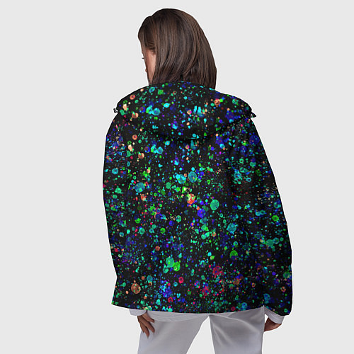 Женская ветровка Чёрный с брызгами сине-зелёными абстракция / 3D-Черный – фото 4