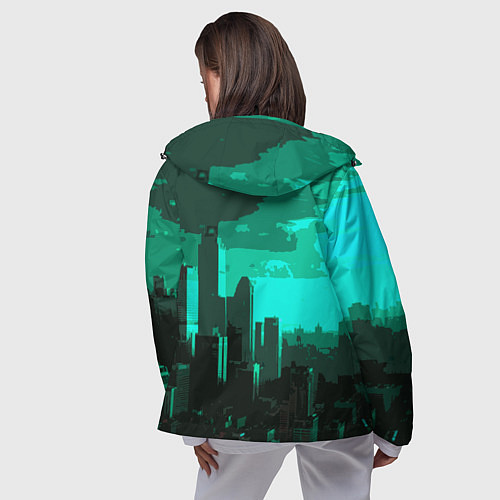 Женская ветровка Стилизованный город бирюзовый / 3D-Черный – фото 4