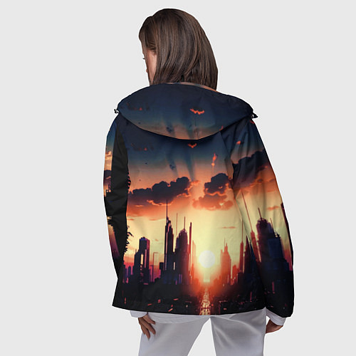 Женская ветровка Пейзаж город будущего закат / 3D-Черный – фото 4