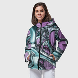 Ветровка с капюшоном женская Металлическая абстракция на фиолетовом фоне, цвет: 3D-черный — фото 2