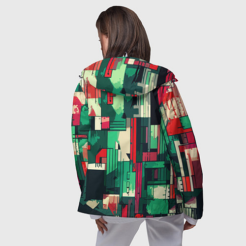 Женская ветровка Абстракция красно-зелёный геометричный / 3D-Белый – фото 4