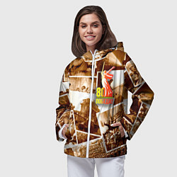 Ветровка с капюшоном женская Победа 80 лет коллаж, цвет: 3D-белый — фото 2