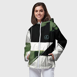 Ветровка с капюшоном женская Lexus логотип, цвет: 3D-белый — фото 2