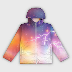 Ветровка с капюшоном женская Магический фон с молниями и звездами, цвет: 3D-белый