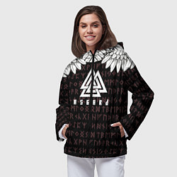 Ветровка с капюшоном женская Асгард на фоне рун и валькнут, цвет: 3D-черный — фото 2