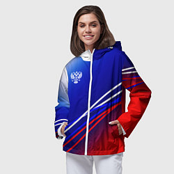 Ветровка с капюшоном женская Герб России на фоне цветов флага с полосами, цвет: 3D-белый — фото 2