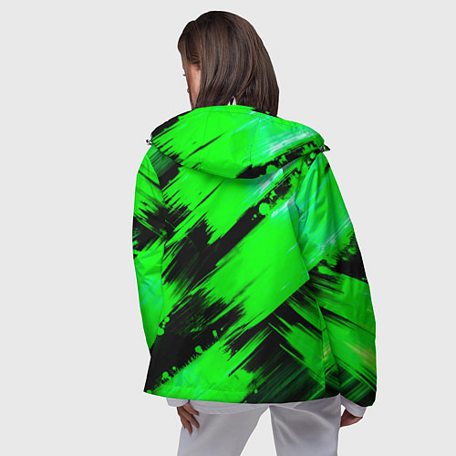 Женская ветровка Зеленые мазки краски на черном / 3D-Белый – фото 4