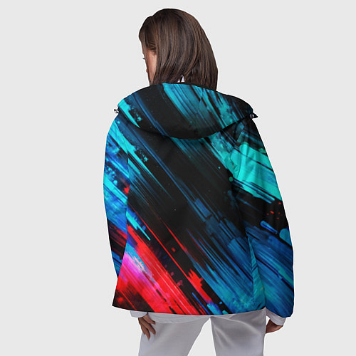 Женская ветровка Синяя и красная краска на черном / 3D-Белый – фото 4