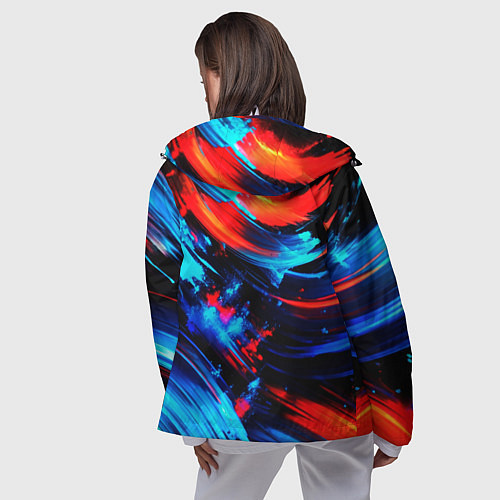 Женская ветровка Синие и красные мазки краски на черном / 3D-Белый – фото 4