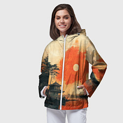 Ветровка с капюшоном женская Рыбацкий дом на закате, цвет: 3D-белый — фото 2