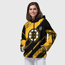 Ветровка с капюшоном женская Бостон Брюинз - брызги краски, цвет: 3D-черный — фото 2