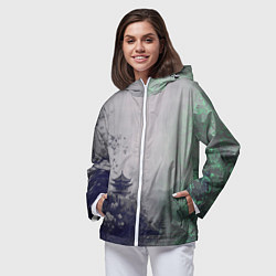 Ветровка с капюшоном женская Рыбацкий домик на берегу озера, цвет: 3D-белый — фото 2