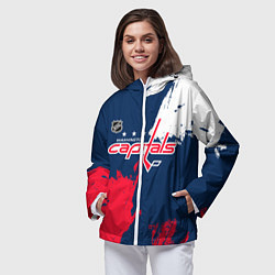 Ветровка с капюшоном женская Вашингтон Кэпиталз - брызги красок, цвет: 3D-белый — фото 2
