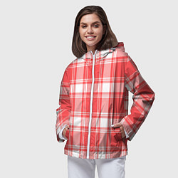 Ветровка с капюшоном женская Checked red white, цвет: 3D-белый — фото 2
