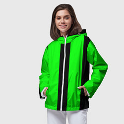 Ветровка с капюшоном женская Color green black line, цвет: 3D-белый — фото 2