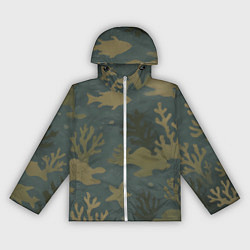 Ветровка с капюшоном женская Подводный камуфляж из рыб, цвет: 3D-белый