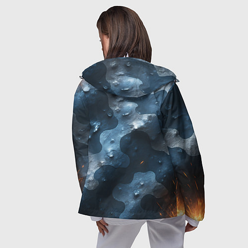 Женская ветровка Синий камуфляж с каплями / 3D-Белый – фото 4