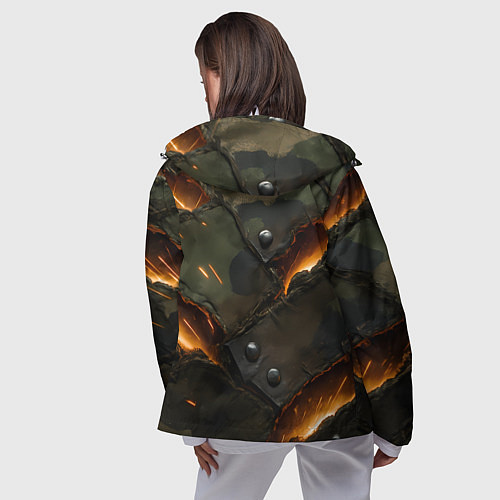 Женская ветровка Порванная камуфляжная ткань с огнем / 3D-Белый – фото 4
