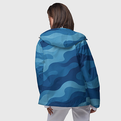 Женская ветровка Синие волнистые линии в виде камуфляжа / 3D-Белый – фото 4