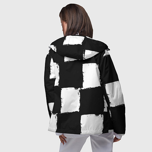 Женская ветровка Черные квадраты в виде шахматной доски / 3D-Белый – фото 4
