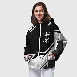 Ветровка с капюшоном женская Doom geometry black, цвет: 3D-белый — фото 2
