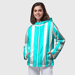 Ветровка с капюшоном женская Color blue white stripes, цвет: 3D-белый — фото 2