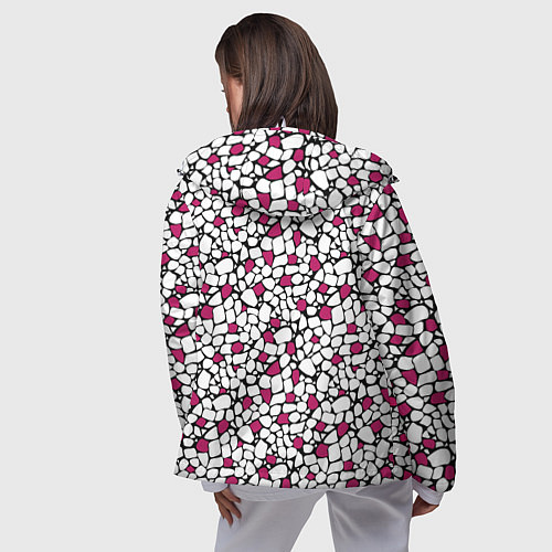 Женская ветровка Мелкий красно белый мозаичный узор на черном / 3D-Белый – фото 4