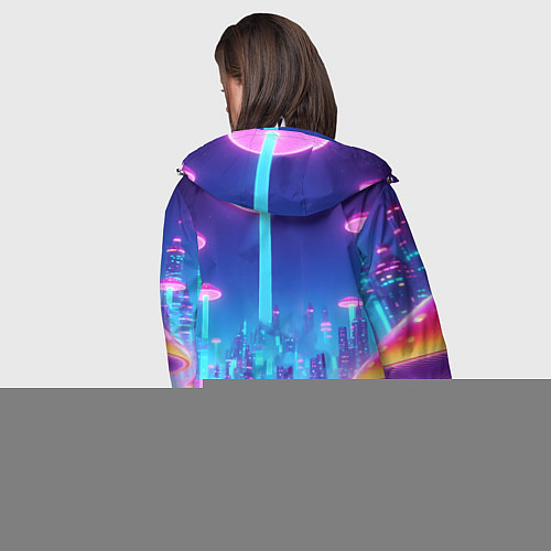 Женская ветровка Робот-сгибальщик Бендер в неоновом грибном мегапол / 3D-Белый – фото 4