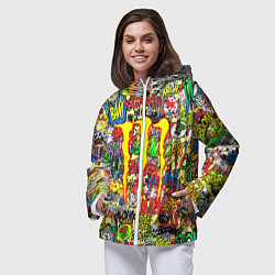 Ветровка с капюшоном женская Monster energy sticker grafity, цвет: 3D-белый — фото 2