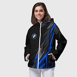 Ветровка с капюшоном женская БМВ - синий спорт, цвет: 3D-белый — фото 2