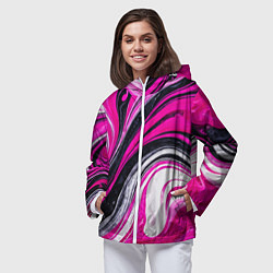 Ветровка с капюшоном женская Розово белая абстракция, цвет: 3D-белый — фото 2