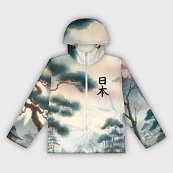 Ветровка с капюшоном женская Сосна в Японском пейзаже, цвет: 3D-белый