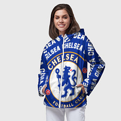 Ветровка с капюшоном женская Челси надписи по кругу и логотип, цвет: 3D-белый — фото 2