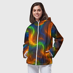 Ветровка с капюшоном женская Разноцветное пламя и дым, цвет: 3D-белый — фото 2