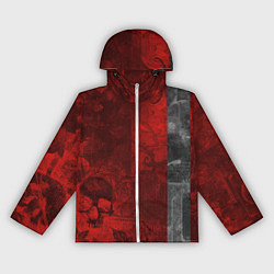 Ветровка с капюшоном женская Багровый гранж с черепом, цвет: 3D-белый
