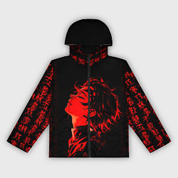 Ветровка с капюшоном женская Клинок, рассекающий демонов Танджиро и иероглифы, цвет: 3D-черный