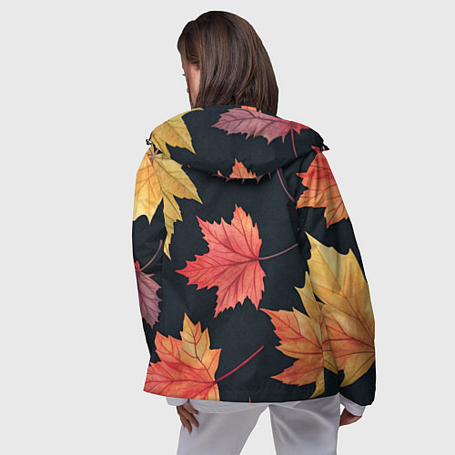 Женская ветровка Кленовые листья на черном - акварельный паттерн / 3D-Черный – фото 4