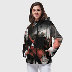 Ветровка с капюшоном женская Тёмные краски абстракция красно-чёрный, цвет: 3D-черный — фото 2