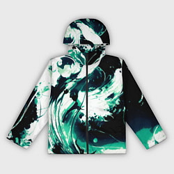 Женская ветровка Чёрно-зелёный абстракция волна