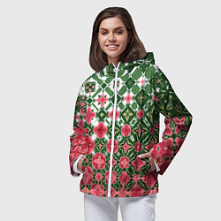 Ветровка с капюшоном женская Розово-зеленая метаморфоза, цвет: 3D-белый — фото 2